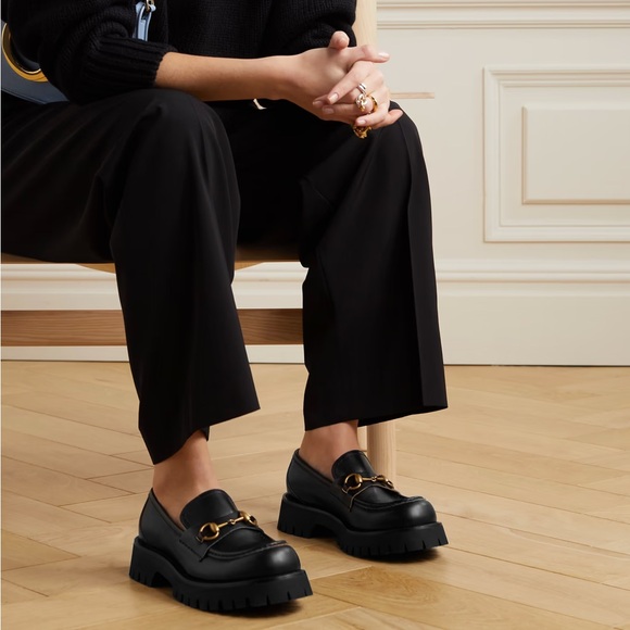 NEW IN BOX GUCCI Horsebit-detailed metallic embroidered leather platform loafers - Picture 1 of 9